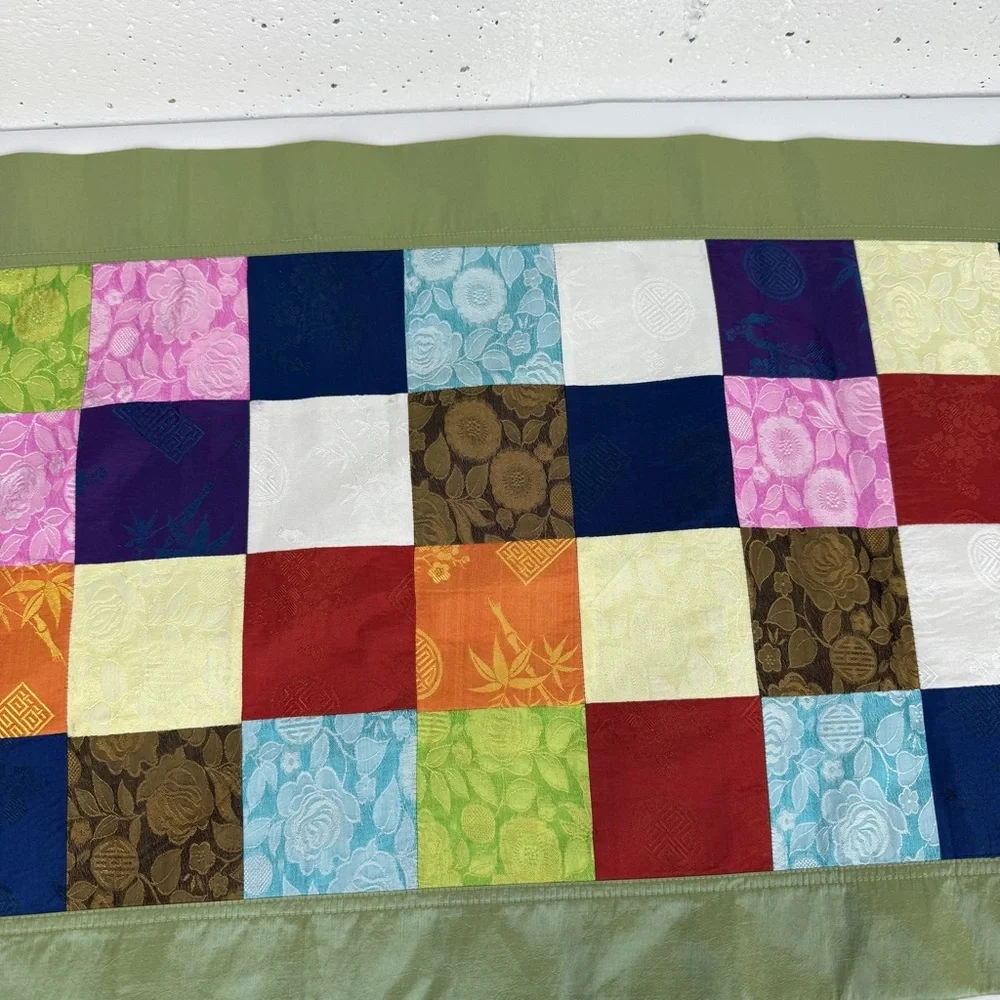 100% Silk Multi Colored Patchwork Chinese Table Cloth 16.7 x 75 Inches